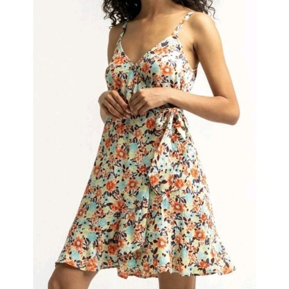 New O'Neill Brando Floral Wrap Tie Boho‎ Surplice Front Ruffle XS Sundress Beach